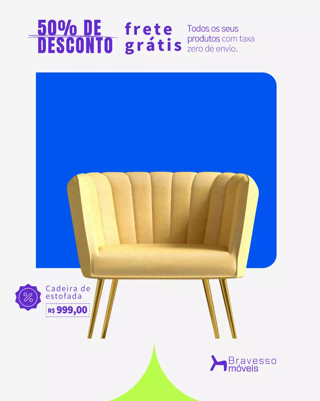 Postagem promocional de móveis modernos azuis no Instagram