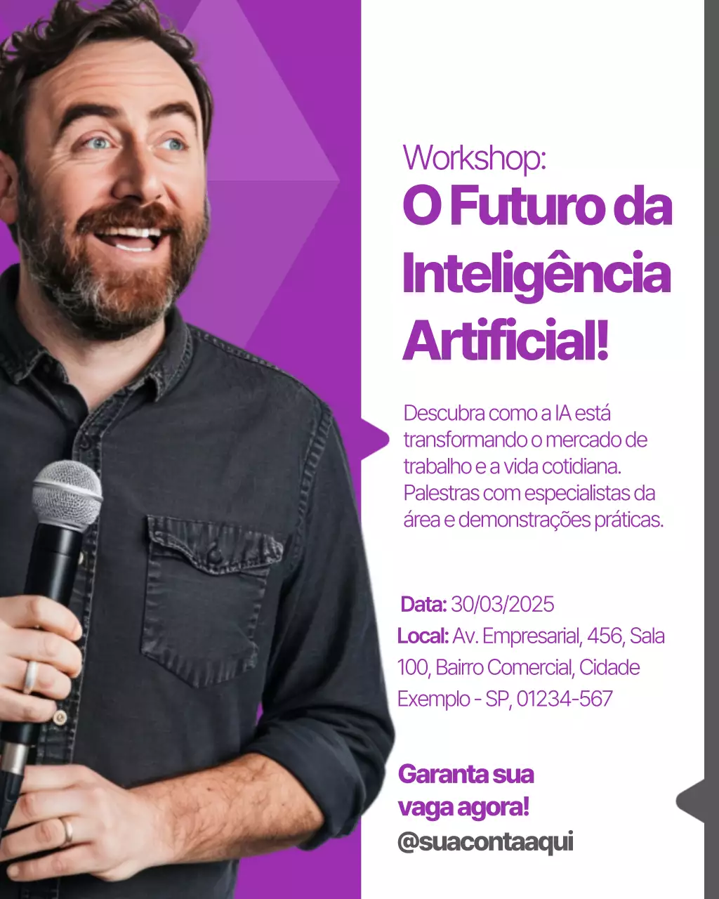 Convite para Workshop de IA Moderna Roxa no Instagram