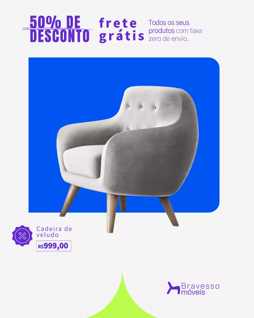 Postagem promocional de móveis modernos azuis no Instagram