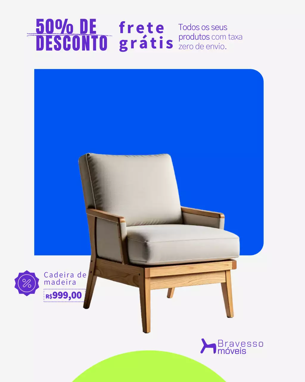 Postagem promocional de móveis modernos azuis no Instagram