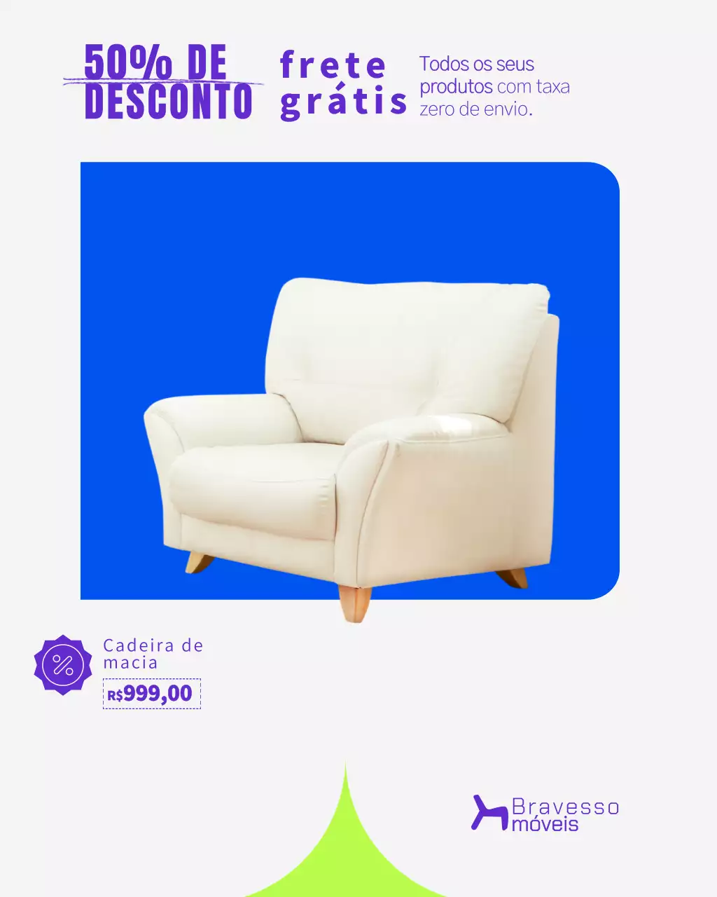 Postagem promocional de móveis modernos azuis no Instagram