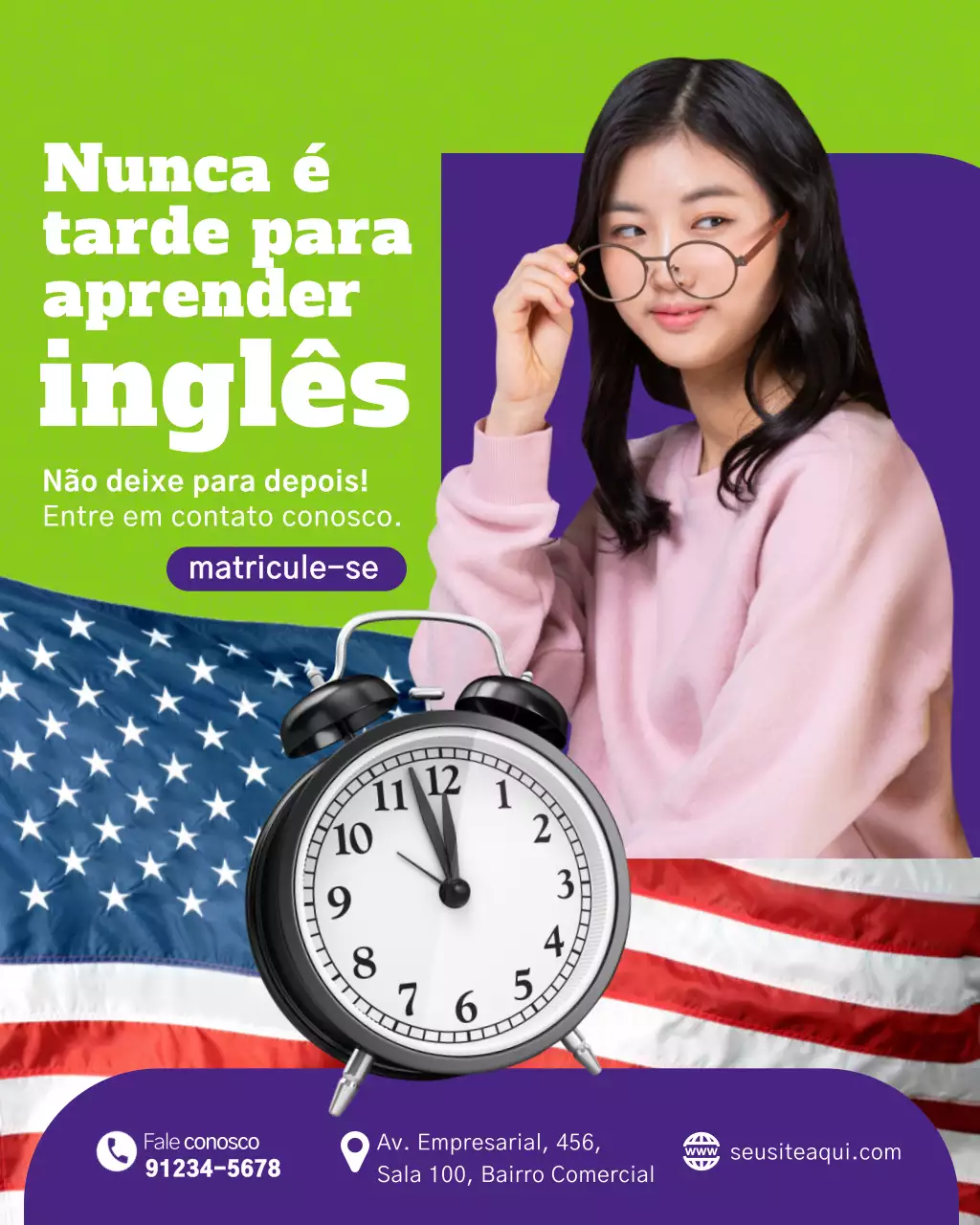 Publicação no Instagram do curso de inglês moderno verde