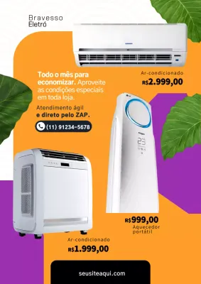 Cartaz promocional de eletrodomésticos modernos laranja