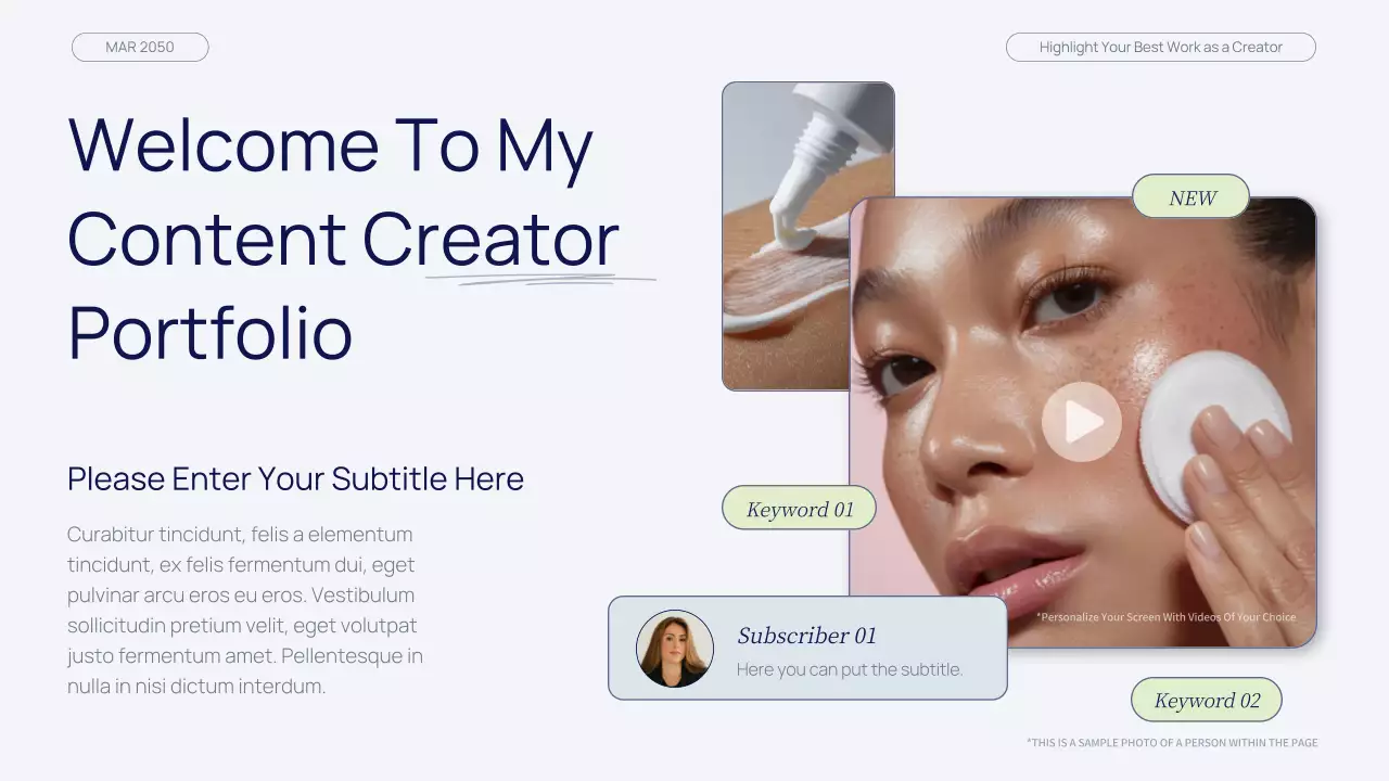 네이비 그린 모던 뷰티 콘텐츠 크리에이터 포트폴리오 프레젠테이션