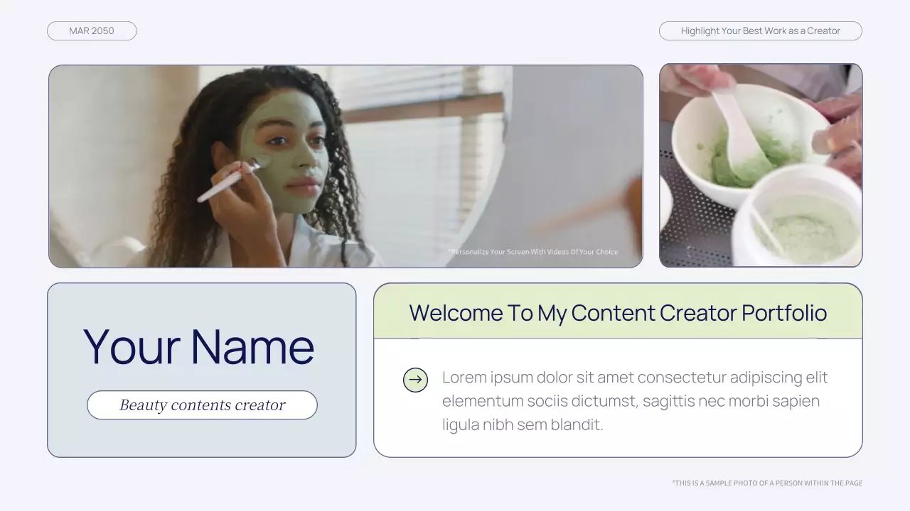 네이비 그린 모던 뷰티 콘텐츠 크리에이터 포트폴리오 프레젠테이션