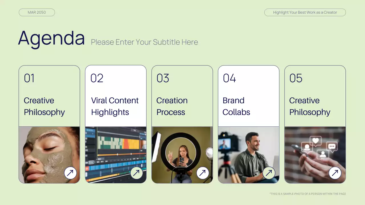네이비 그린 모던 뷰티 콘텐츠 크리에이터 포트폴리오 프레젠테이션