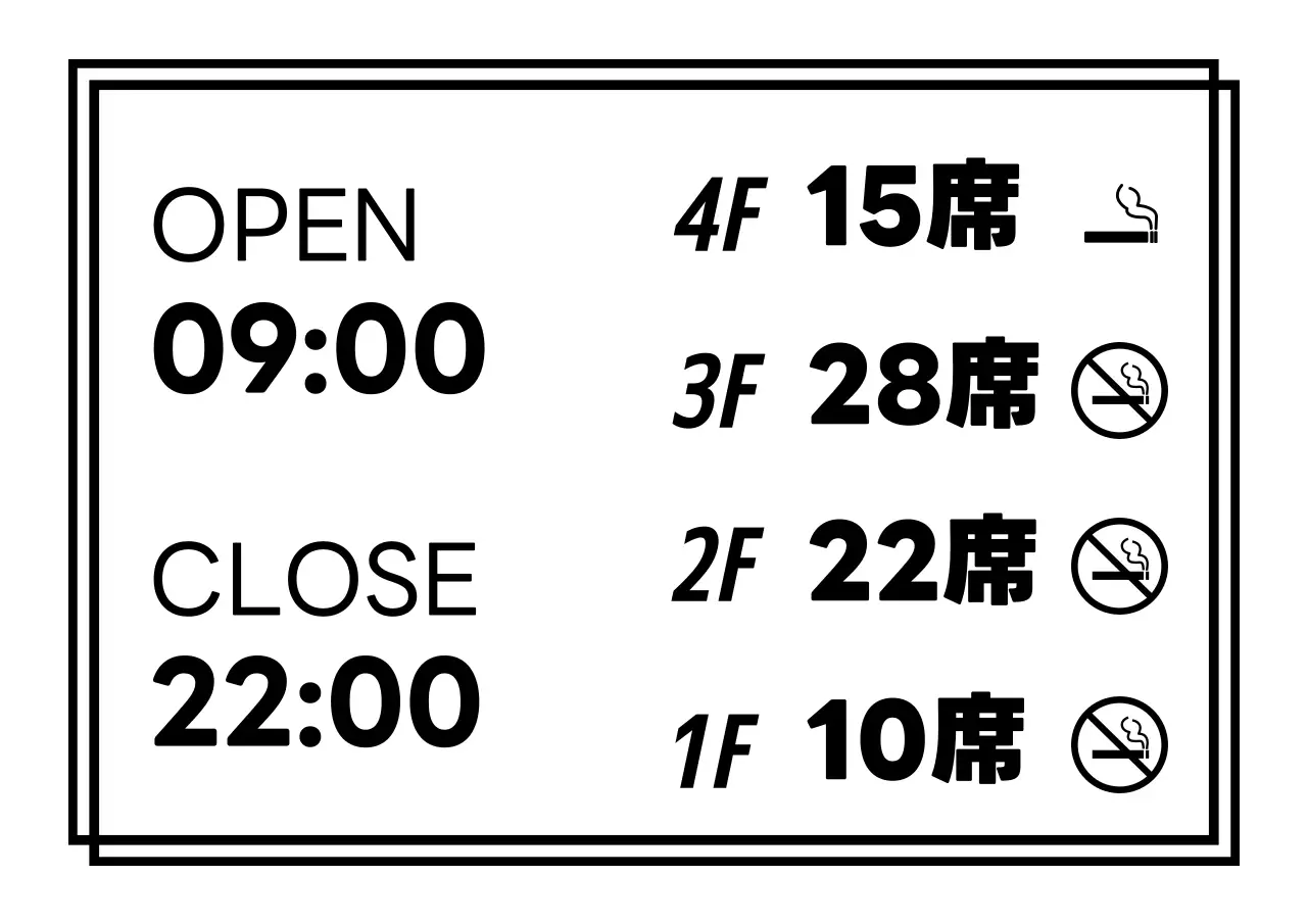 白黒 シンプル 喫煙情報 看板 階別案内