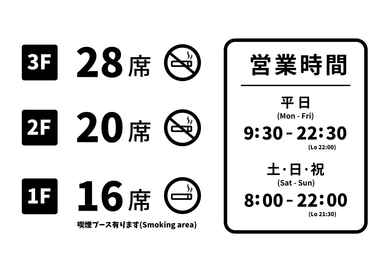 シンプル 営業時間 階別案内