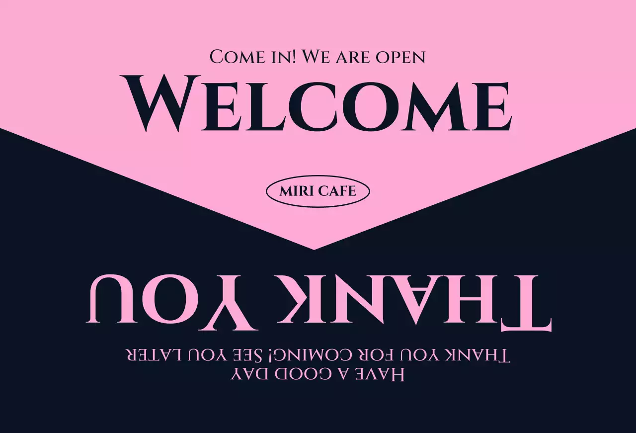 ピンク モダン カフェ 看板 ようこそ