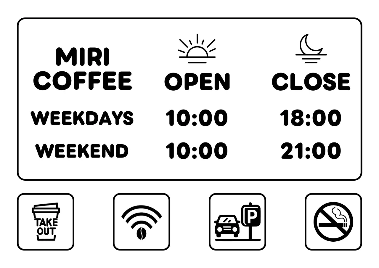 白黒 シンプル カフェ 看板 営業時間