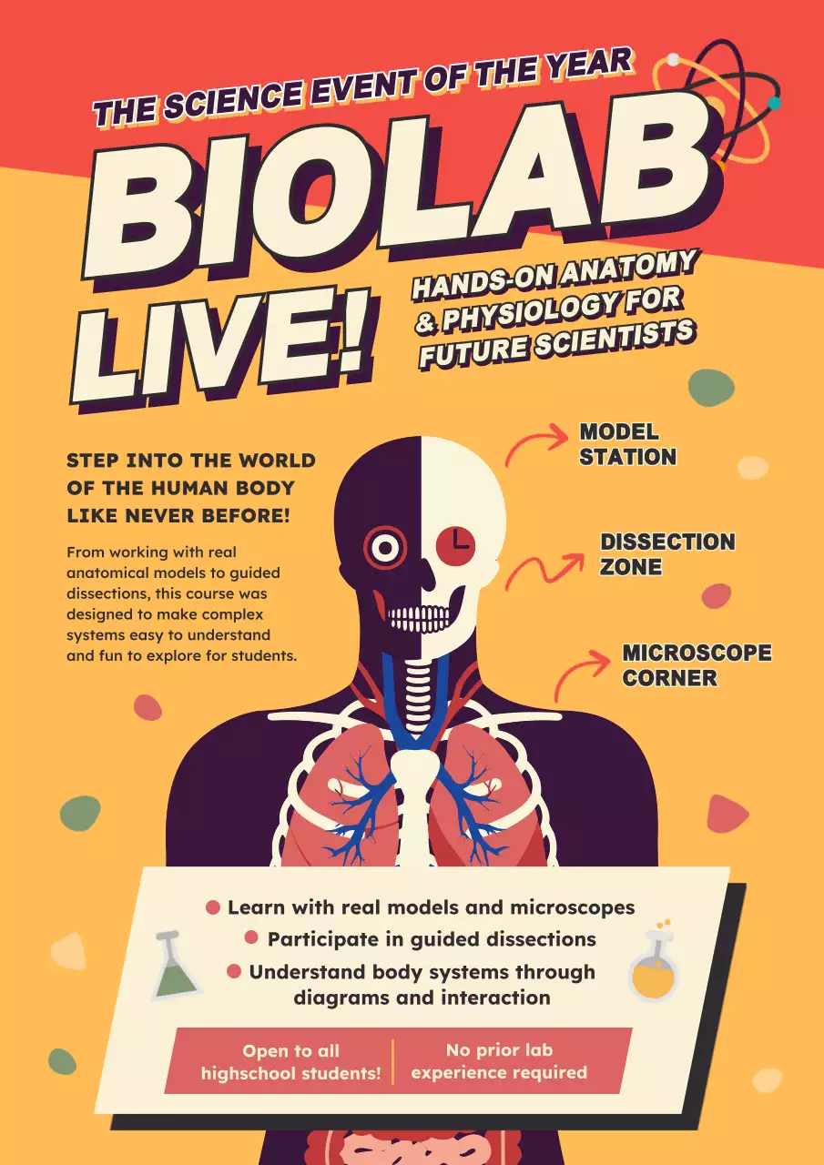 Orange Retro Science Event Announcement Poster