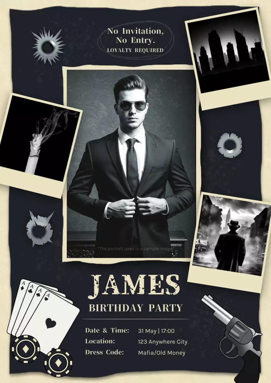 Beige Vintage Mafia Birthday Invitation Poster