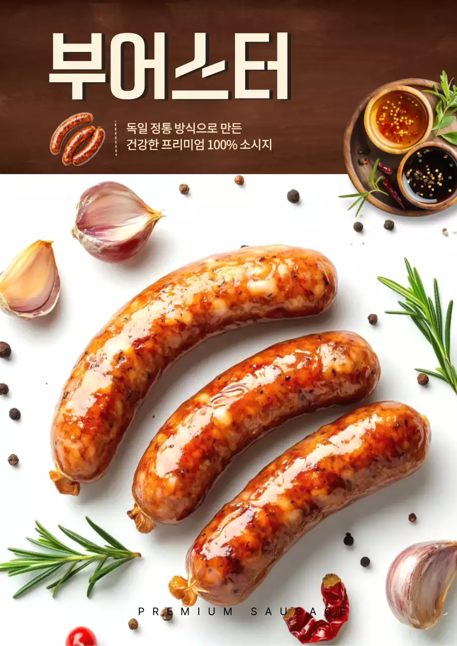 갈색 전통 소시지 광고 부어스터 소세지