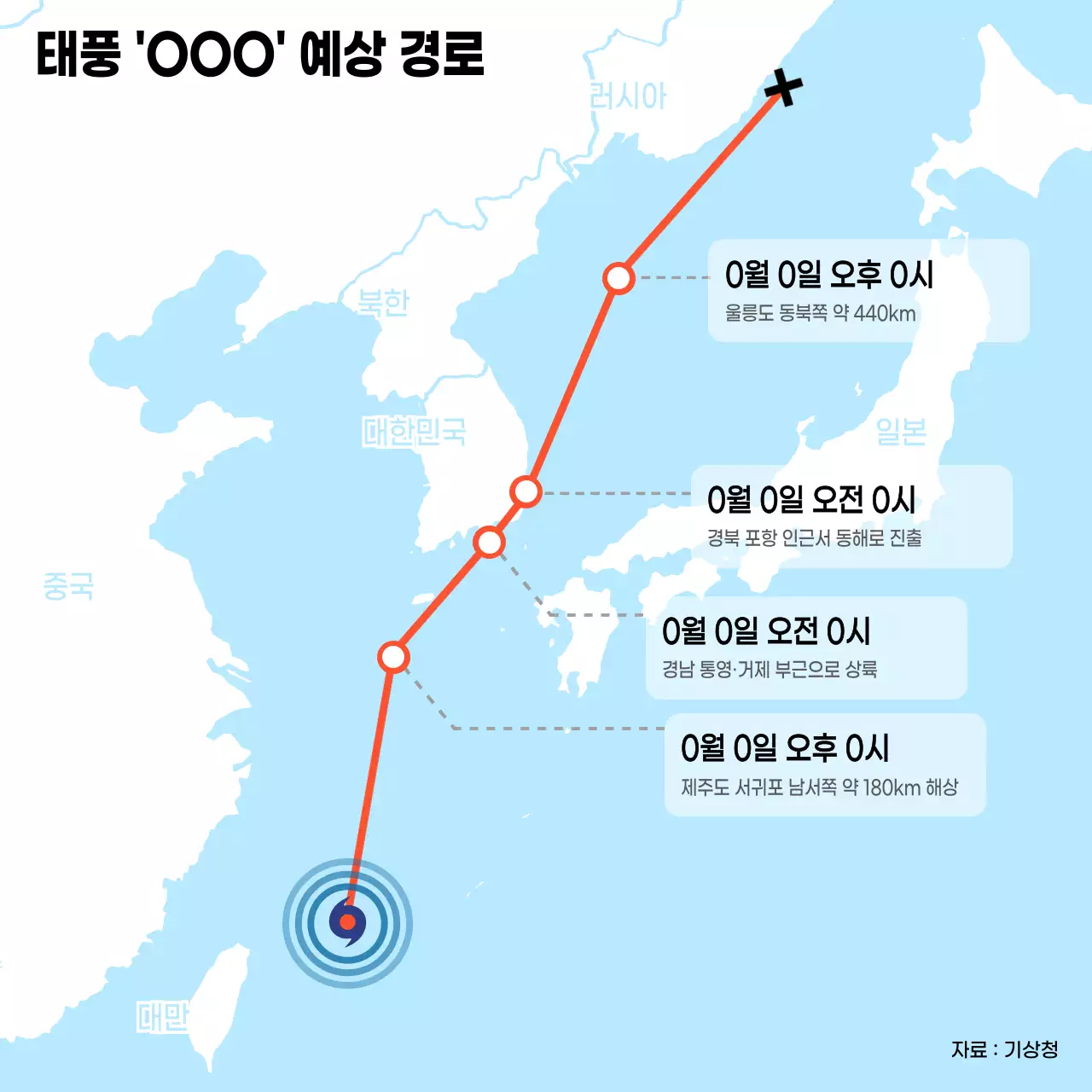 하늘색의 심플한 태풍 예상 경로