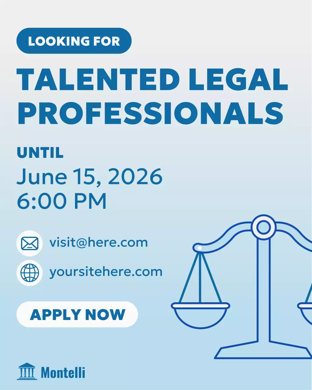 Blue Professional Legal Recruitment Instagram Post