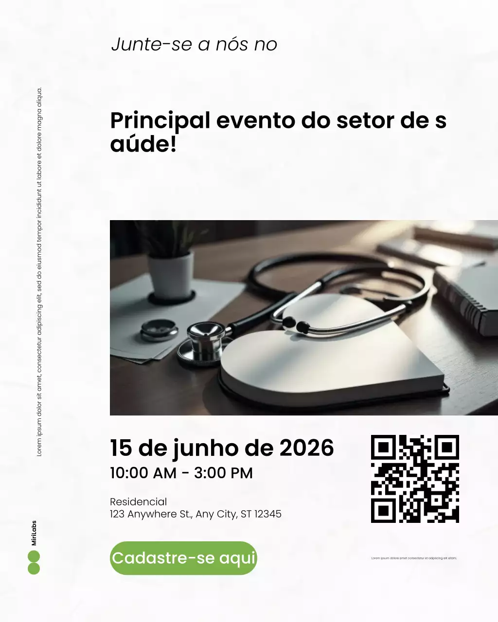 Postagem no Instagram de evento de saúde minimalista moderno