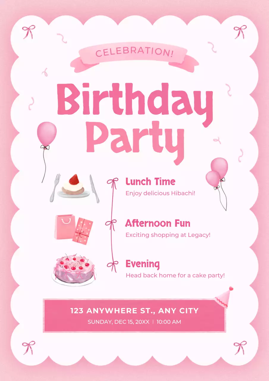 Pink Cute Birthday Invitation Poster