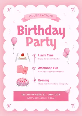 Pink Cute Birthday Invitation Poster
