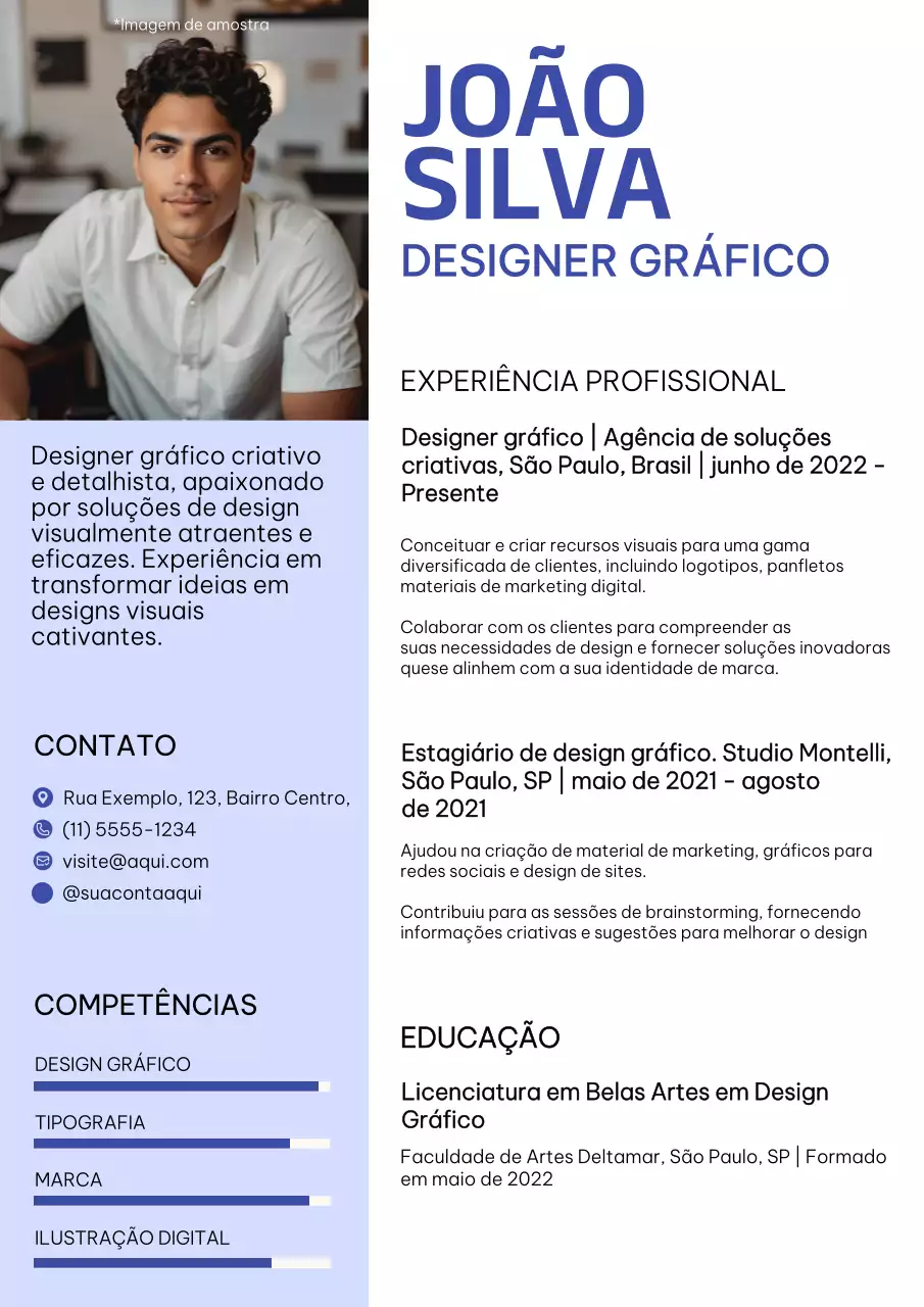 Portfólio de designer gráfico moderno azul e branco