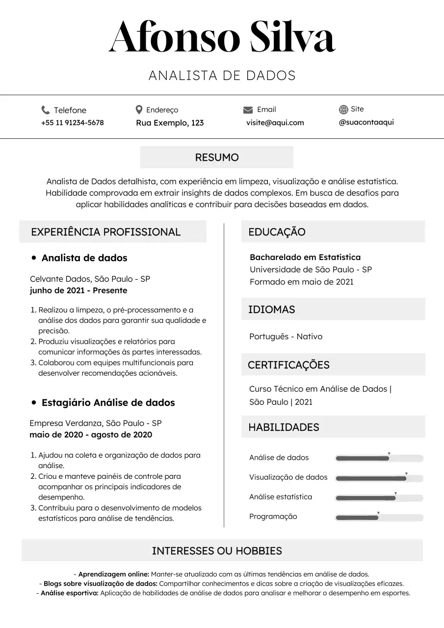 Currículo branco mínimo de analista de dados