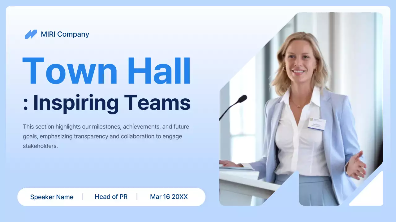Blue Professional Town Hall Meeting Business Presentation