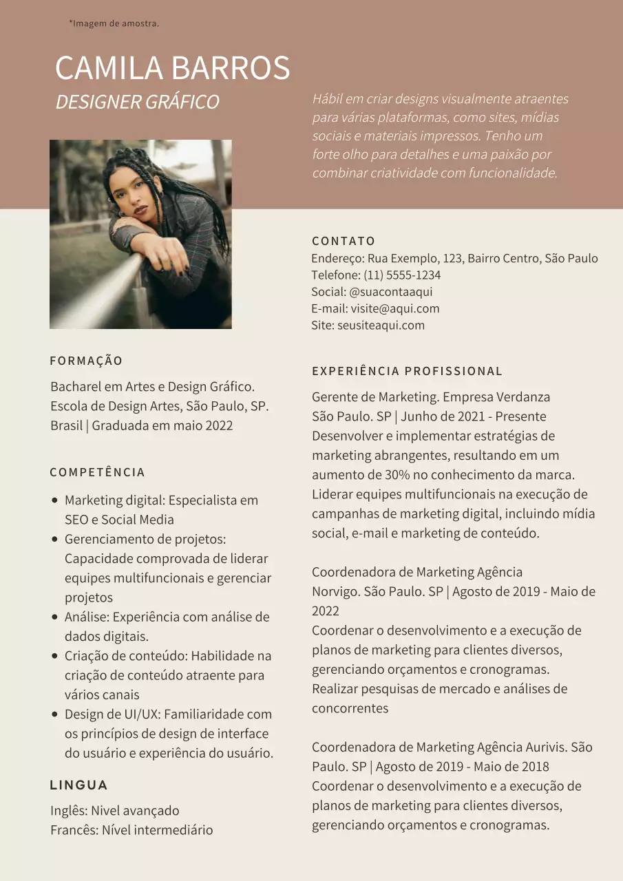 Introdução ao currículo de designer gráfico moderno bege e castanho