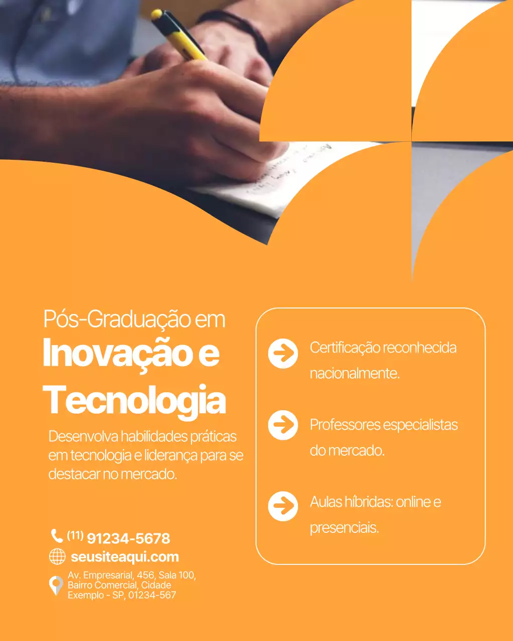 Postagem de promoção da educação moderna em laranja no Instagram