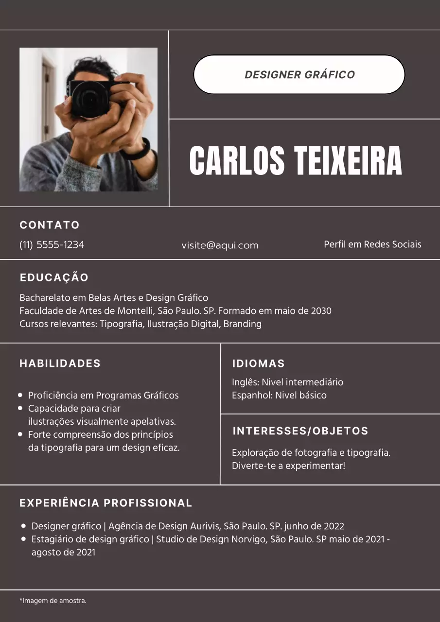 Introdução ao currículo de design gráfico minimalista a cinzento e branco