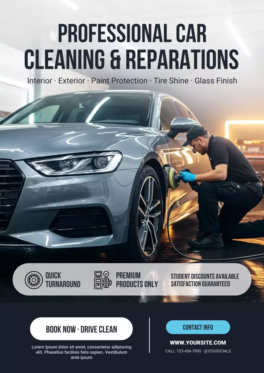 Grey Modern Car Cleaning Advertisement Poster