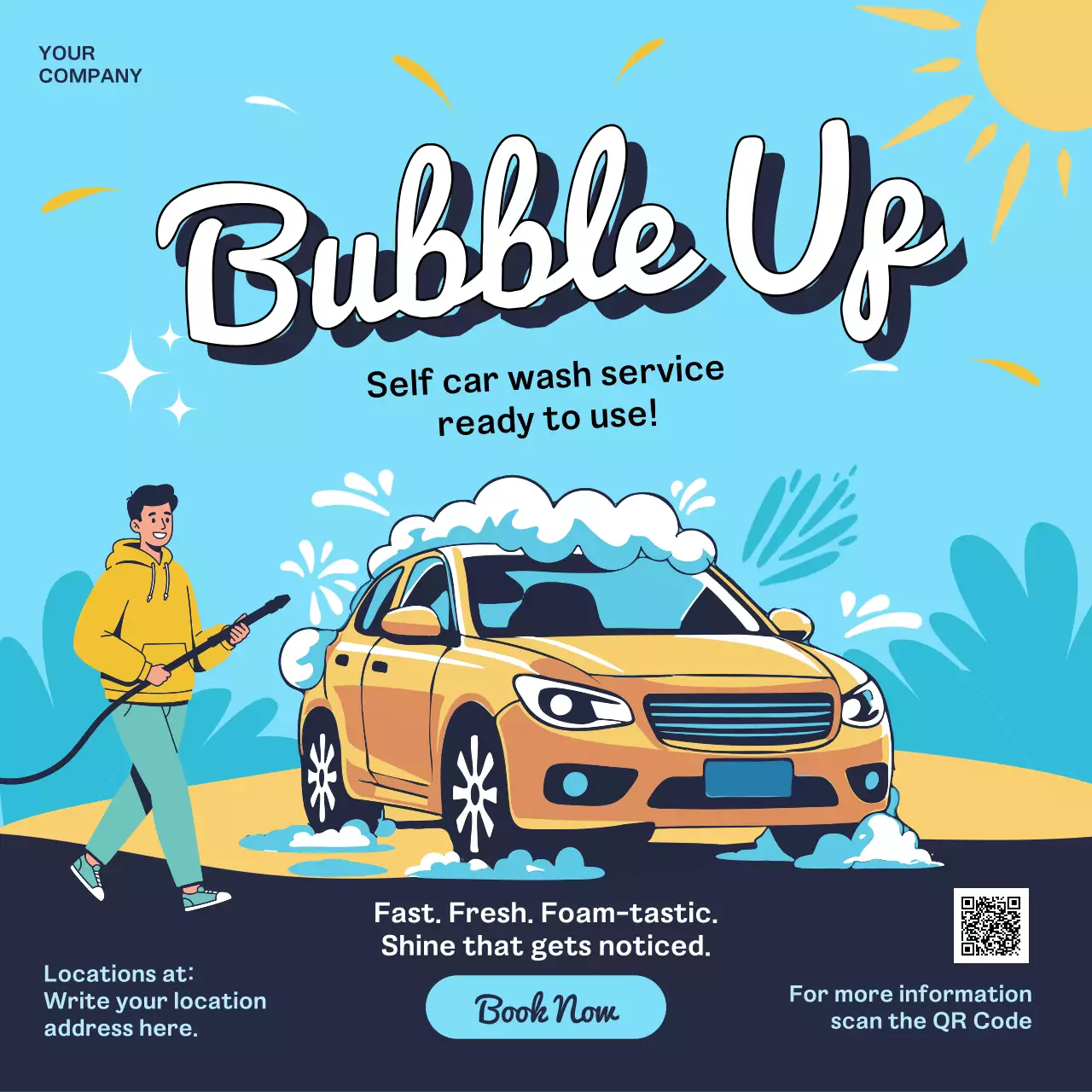 Blue Comic Car Wash Advertisement Social Media Post