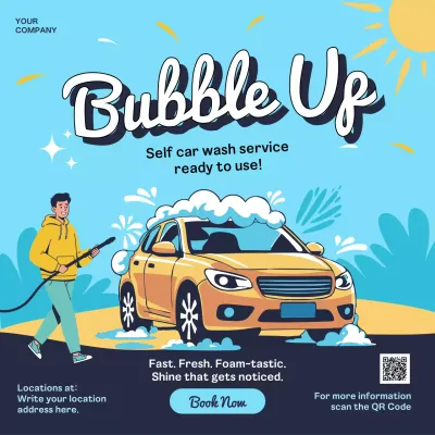 Blue Comic Car Wash Advertisement Social Media Post