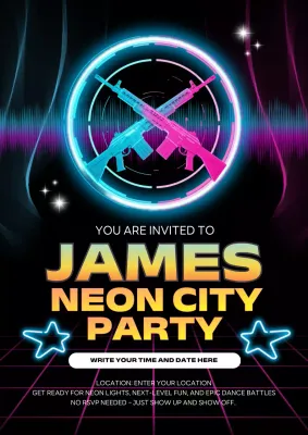 Neon Retro Party Invitation Poster