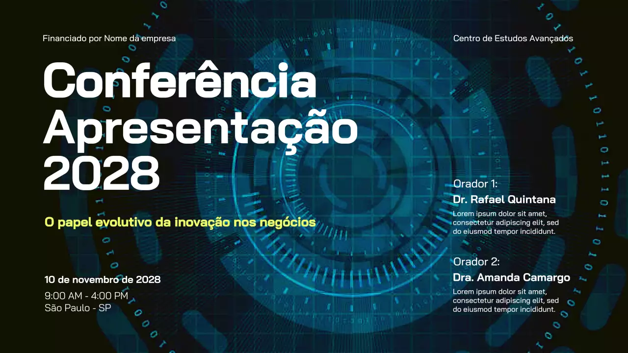 anúncio da conferência "blue modern business