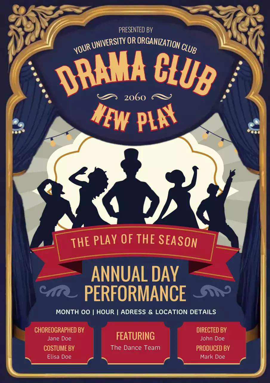 Navy Vintage Theater Announcement Poster