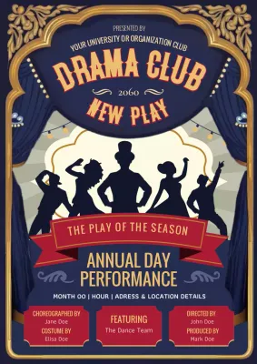 Navy Vintage Theater Announcement Poster