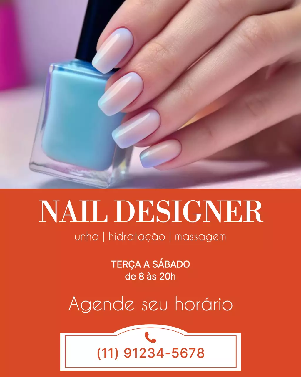 Postagem de promoção de unha elegante laranja no Instagram