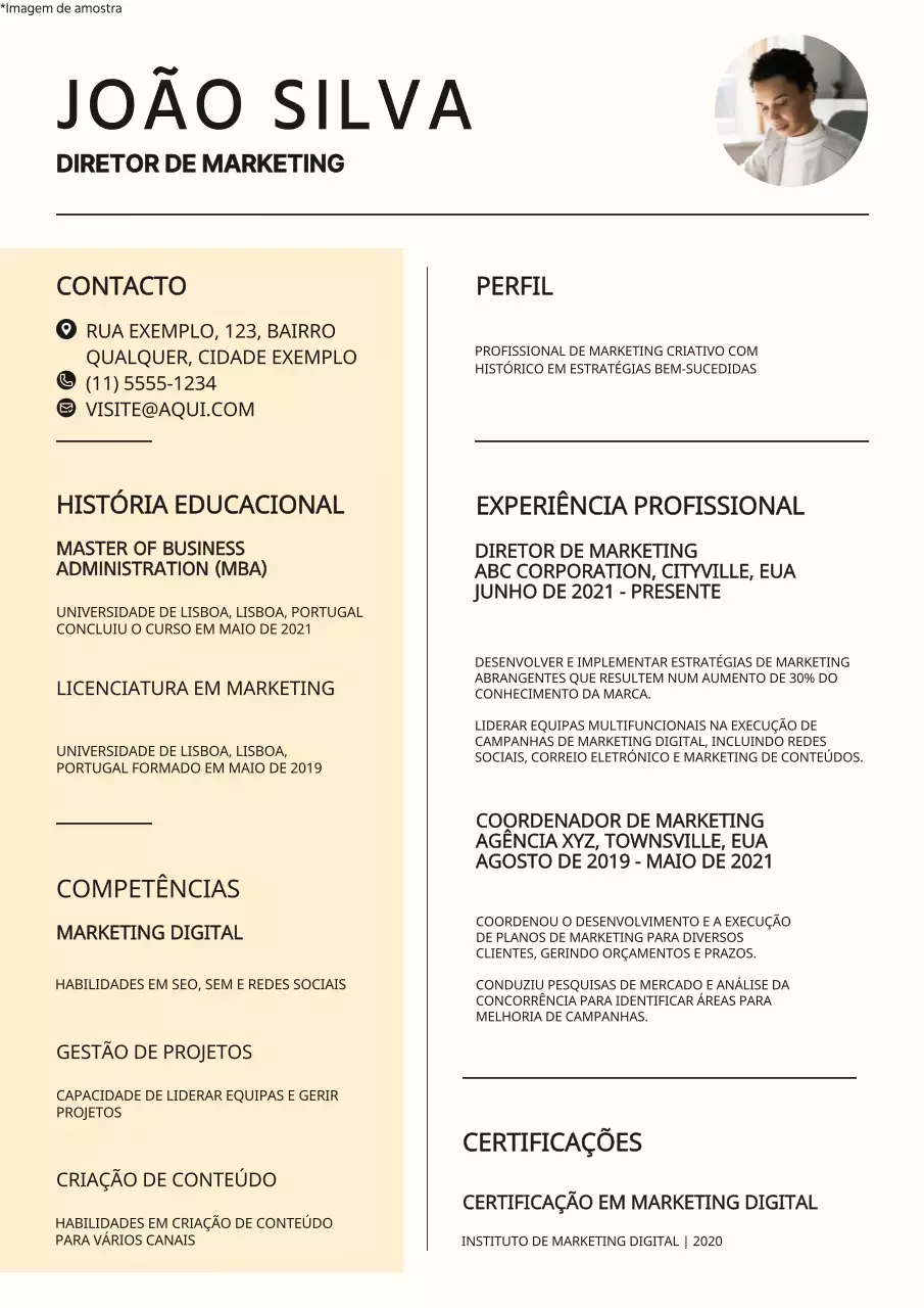 Carteira de gestor de marketing simples amarela e branca