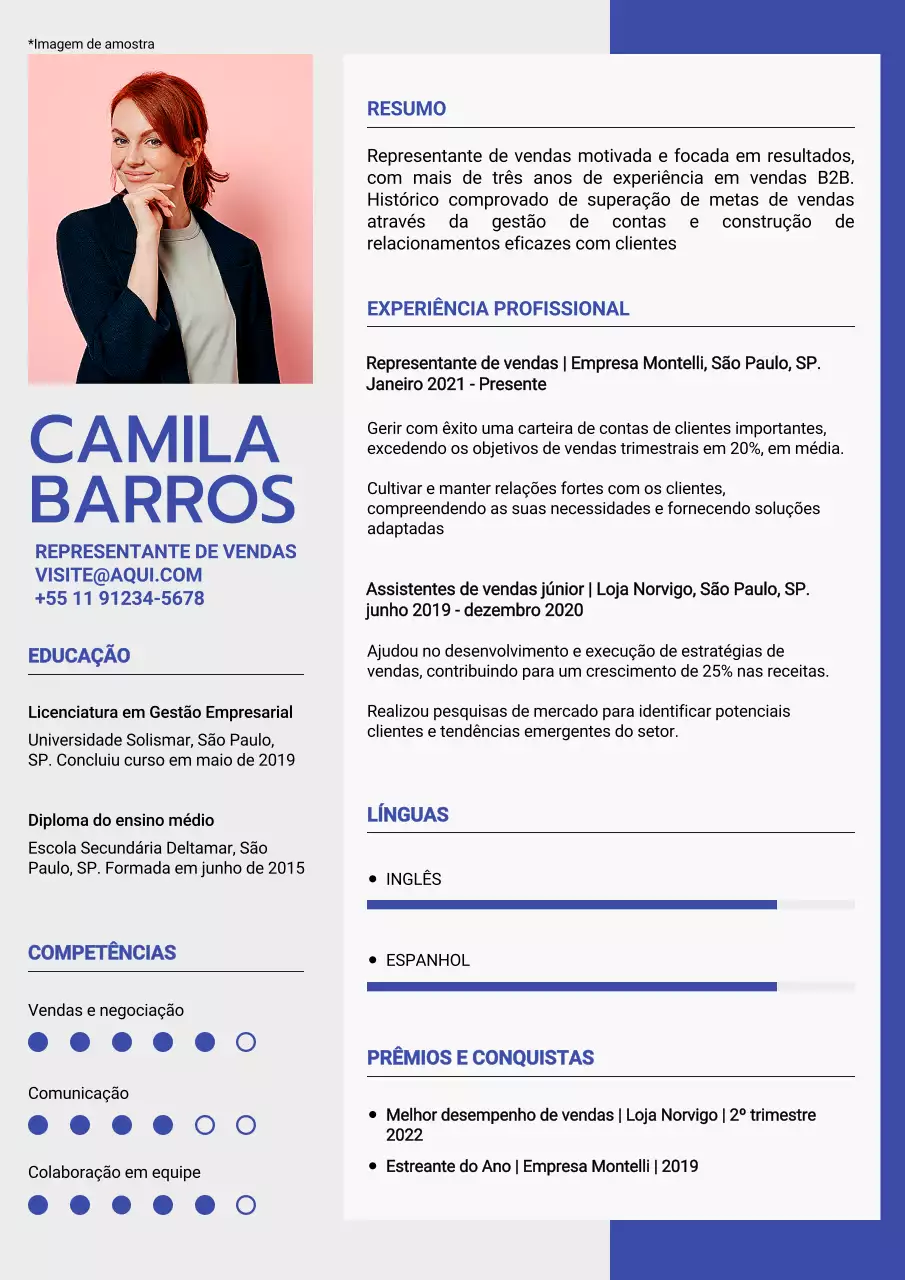 Carteira de representante de vendas moderna azul e branca