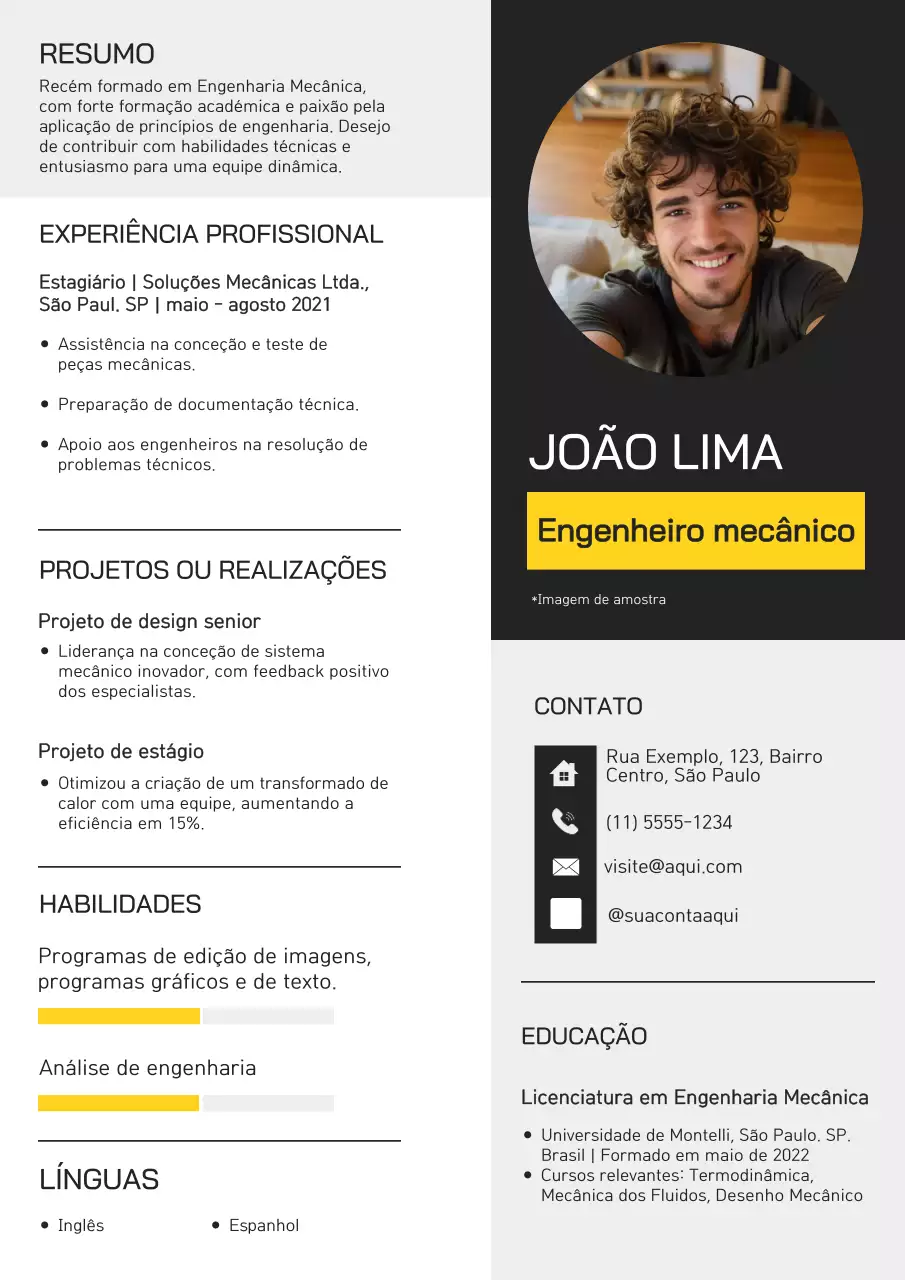 Portfolio de engenheiro mecânico moderno branco e amarelo