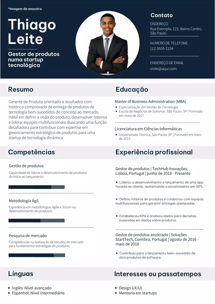 Carteira de gestor de produto moderno azul e branco