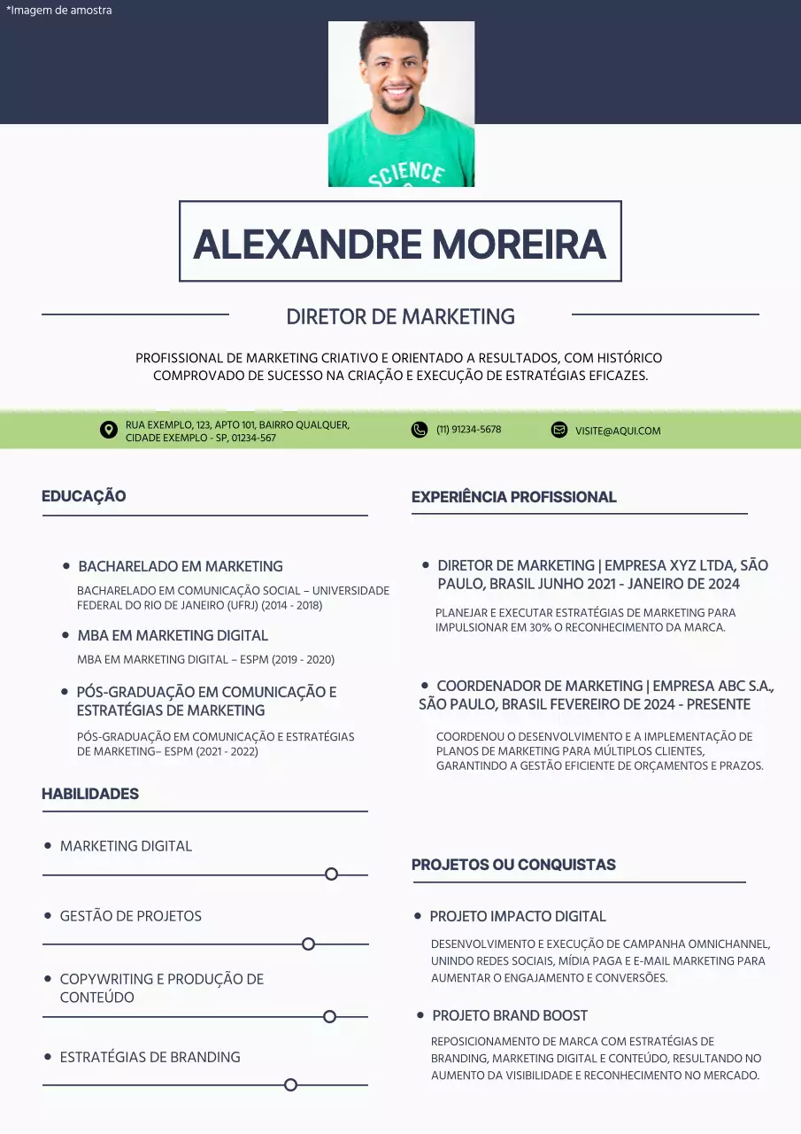 Carteira de gestor de marketing simples azul e branco