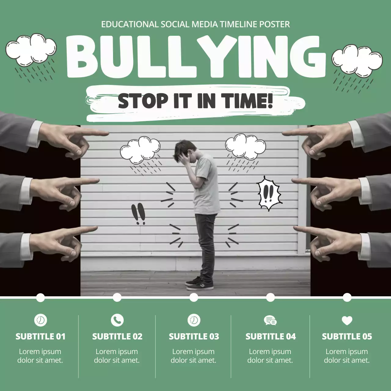 Green Comic Bullying Awareness Social Media Poster