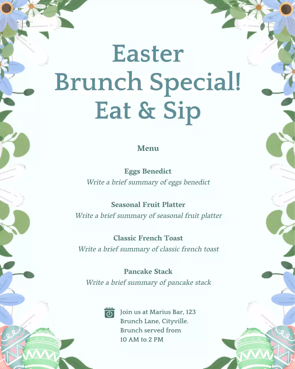 Teal Elegant Easter Sunday Brunch Invitation Instagram Post