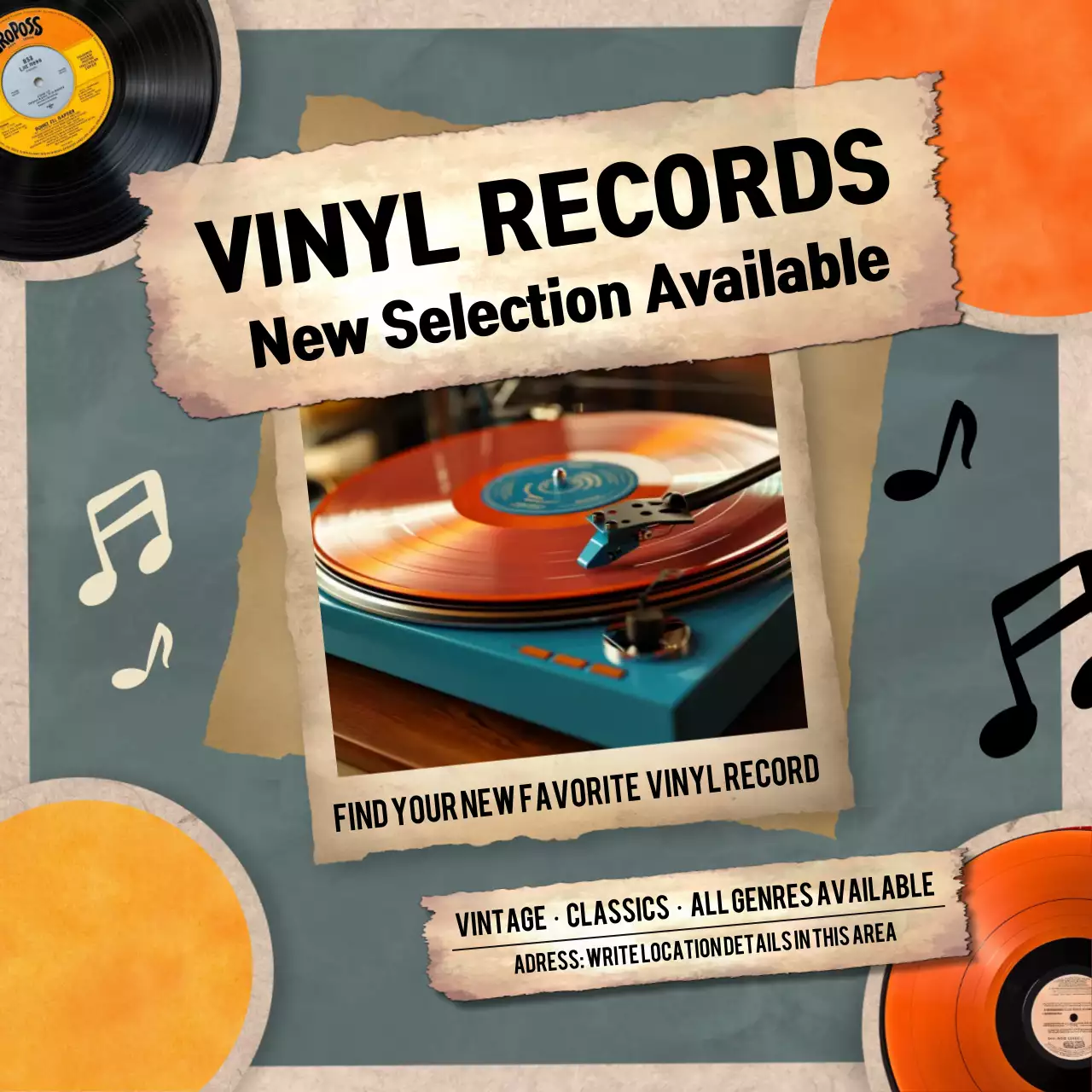 Orange Vintage Music Promotion Social Media Post