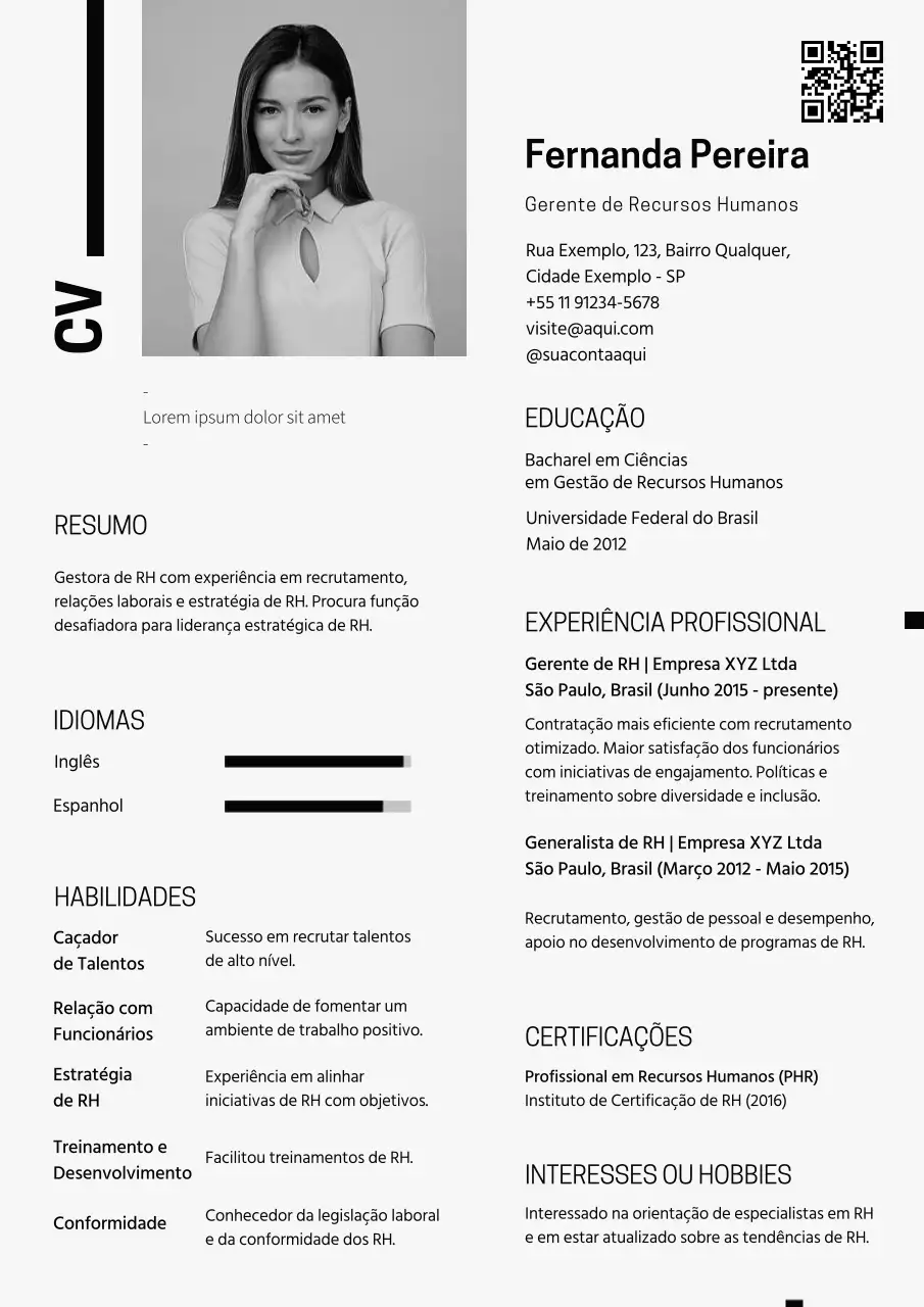 Currículo cinzento minimalista de diretor de recursos humanos