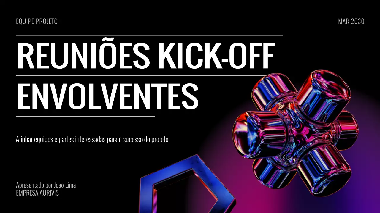 Apresentação de diapositivos da reunião de lançamento do projeto futurista Black Purple