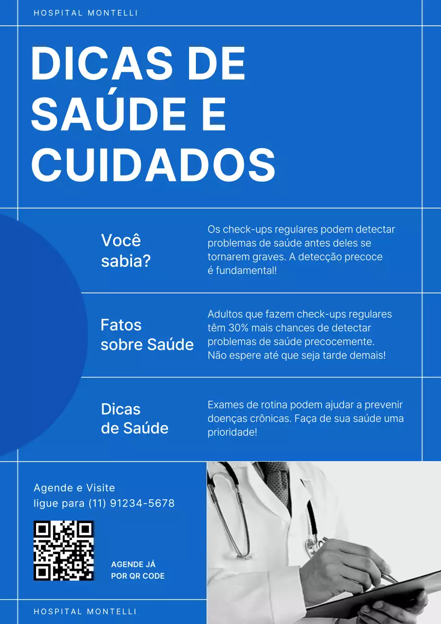 Cartaz de informação médica azul e branco