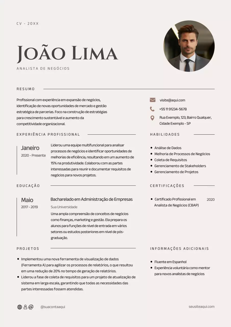 Currículo mínimo de analista de negócios