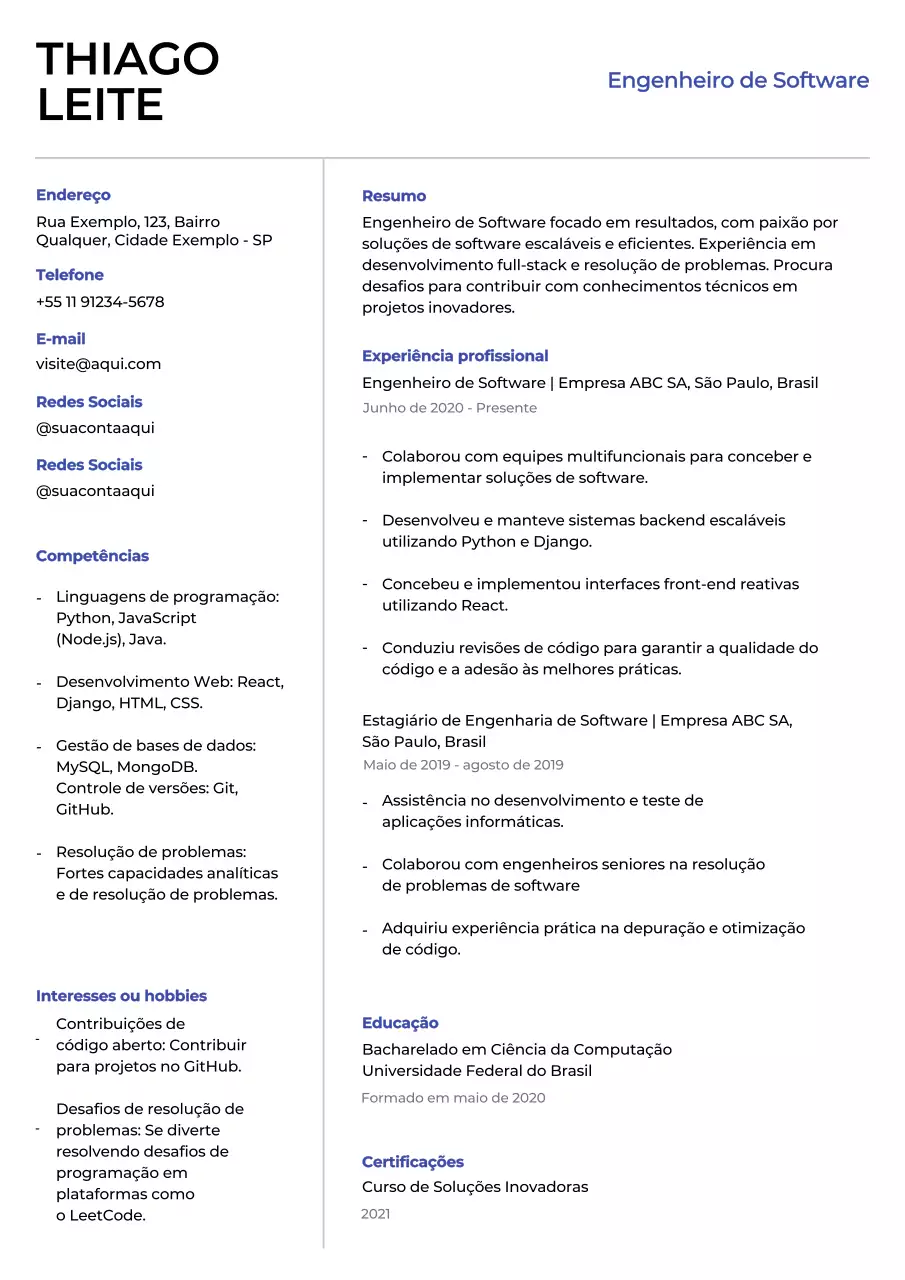 Branco Azul Simples Mínimo Limpo Engenheiro de software Carreira A4 Carta de recrutamento