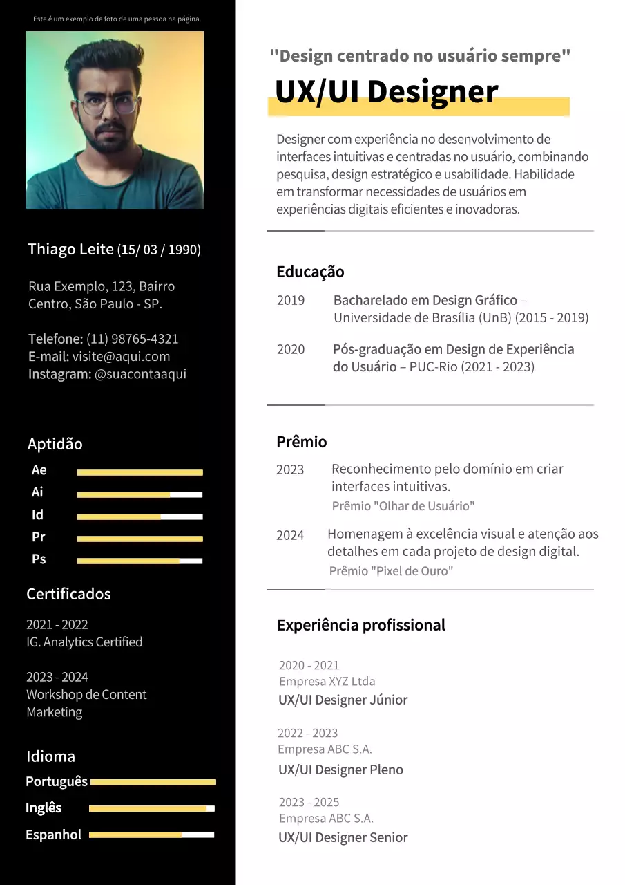 Um currículo limpo, a preto e branco